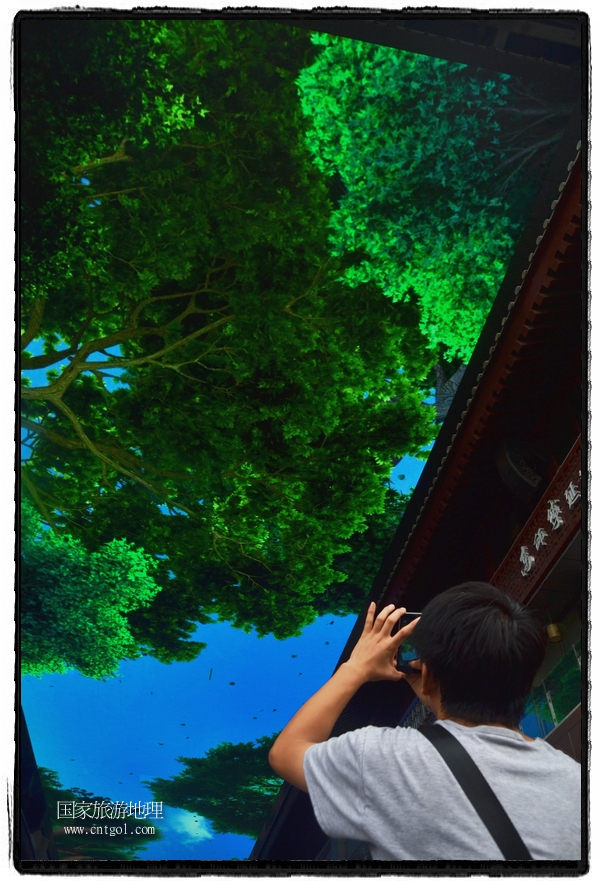 9月8日，在西安市大雁塔景區(qū)，“天幕”景觀吸引游客駐足觀看，并拿出手機(jī)拍攝。